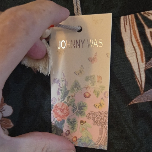 Johnny Was Black Nido Wide Leg Pants with Grey & Beige Floral Print Size Med NWT - Picture 4 of 13